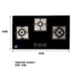 TEM/GLASS SQR 3 BURNER BLACK GAS COOKER HY1 ASIAN