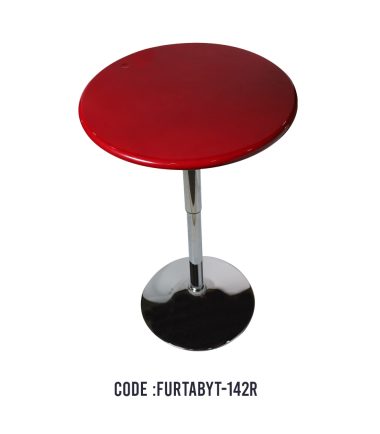 RED ABS PLASTIC ROUND TABLE WITH CHROME BASE
